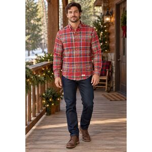 Tartan Plaid Button Down Shirt Mens Sz L Red Urban Outfitters Christmas Holiday
